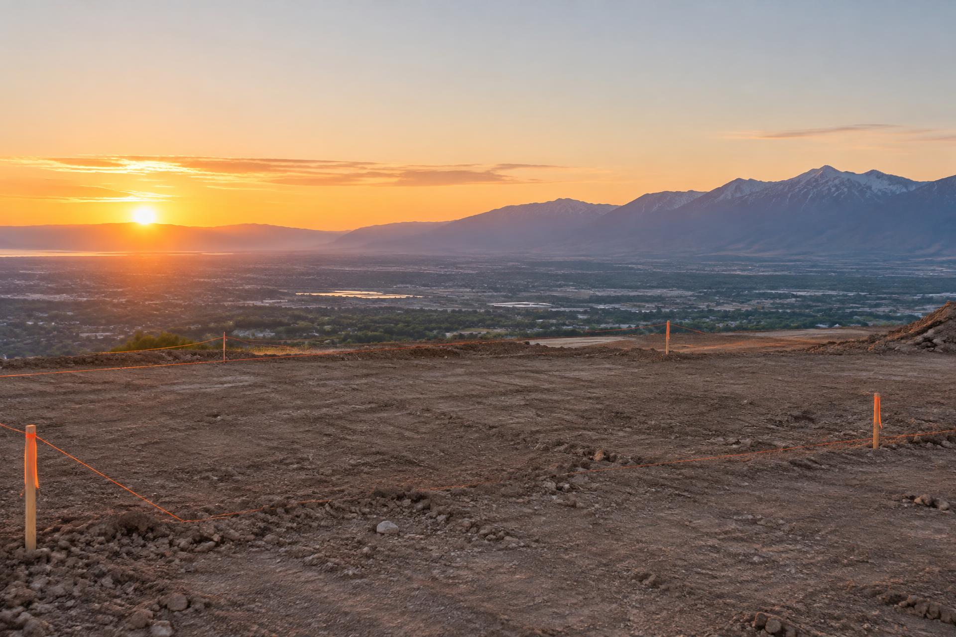Vacant hillside building lot east of I-15 in Lehi, Utah with view corridor toward the Wasatch Range