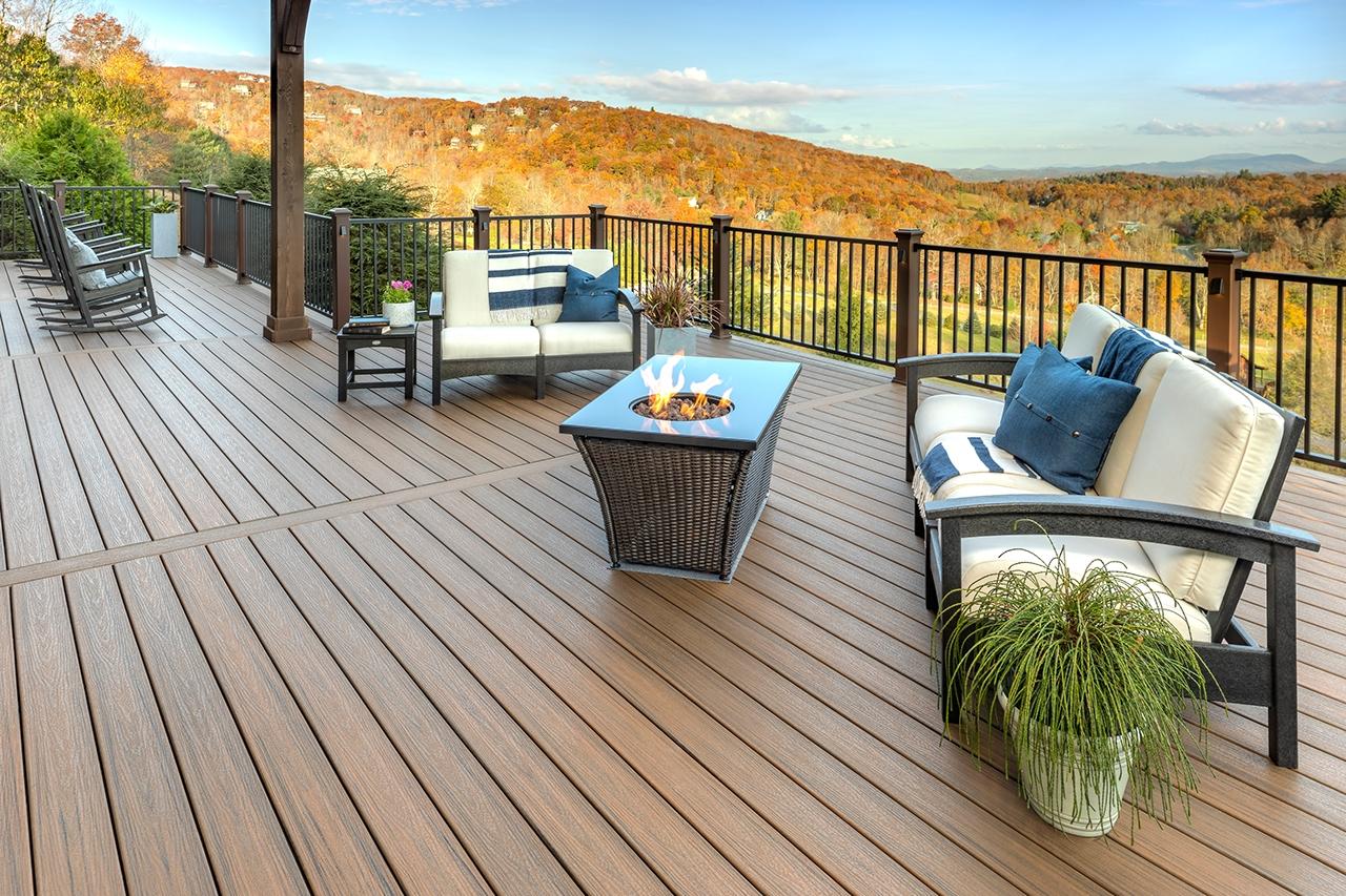 Custom composite deck with fire feature and mountain views in Utah