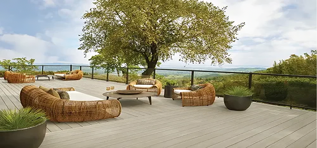 Luxury TimberTech composite deck with wicker furniture and panoramic views in Utah